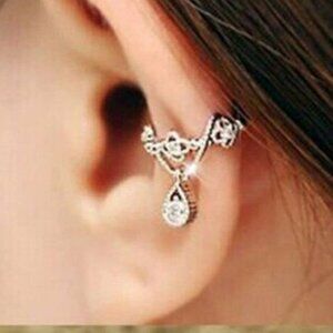 Bohemian Silver Diamond Zirconium Crystal Slip On Single Dangle Earring Ear Cuff